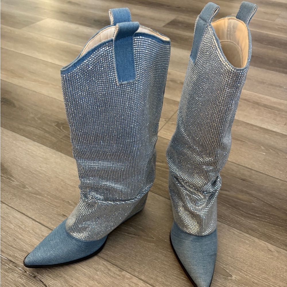 Liliana Rhinestone & Denim
Knee High Boots Size 7.5